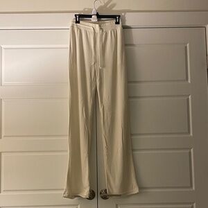 American tall Cream Wide-Leg Drawstring waffle knit sweatpants/pajama pants